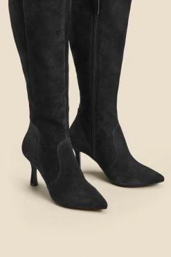 Black Suede Flared Heel Knee High Boots 10 Black Suede Flared Heel Knee High Boots -Trendora Shop web 2310 box a23fw020bk0001 d