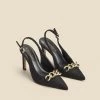 Ariana Black Boucle Chain Detail Slingback Court Shoe