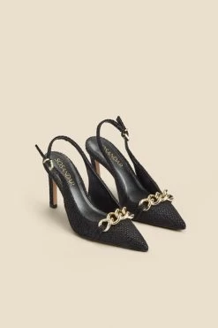 Ariana Black Boucle Chain Detail Slingback Court Shoe