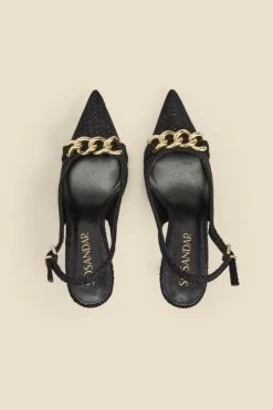 Ariana Black Boucle Chain Detail Slingback Court Shoe -Trendora Shop web 2310 box a23fw057bk0001 c