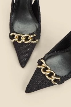 Ariana Black Boucle Chain Detail Slingback Court Shoe -Trendora Shop web 2310 box a23fw057bk0001 d
