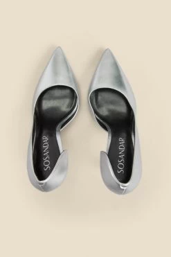 Silver Leather Cut Out Detail Stiletto Heel Court Shoes -Trendora Shop web 2310 box a23fw060mc0005 c