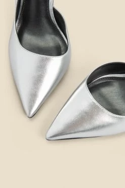 Silver Leather Cut Out Detail Stiletto Heel Court Shoes -Trendora Shop web 2310 box a23fw060mc0005 d