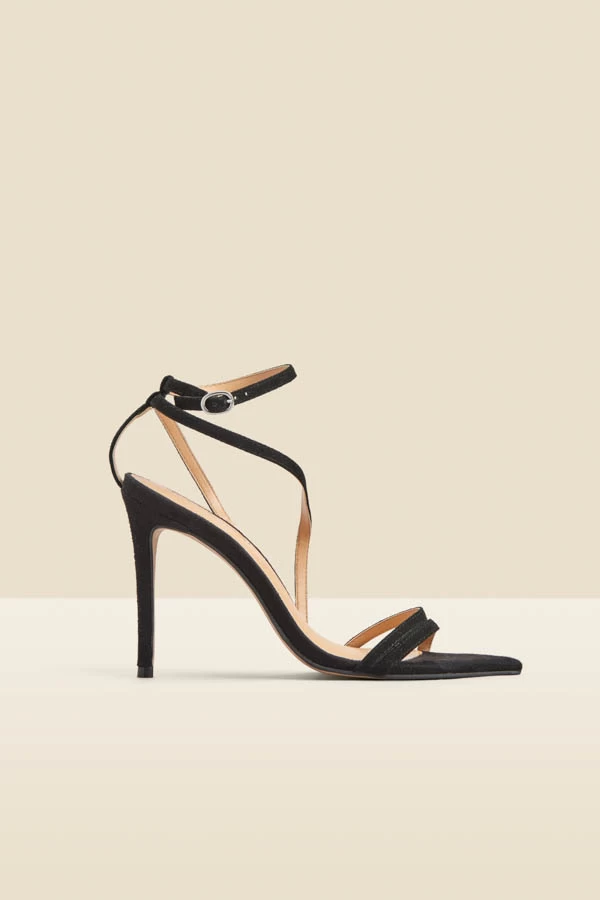 Black Suede Multi Strap Pointed Toe Stiletto Heel Sandals 2 Black Suede Multi Strap Pointed Toe Stiletto Heel Sandals - Image 2