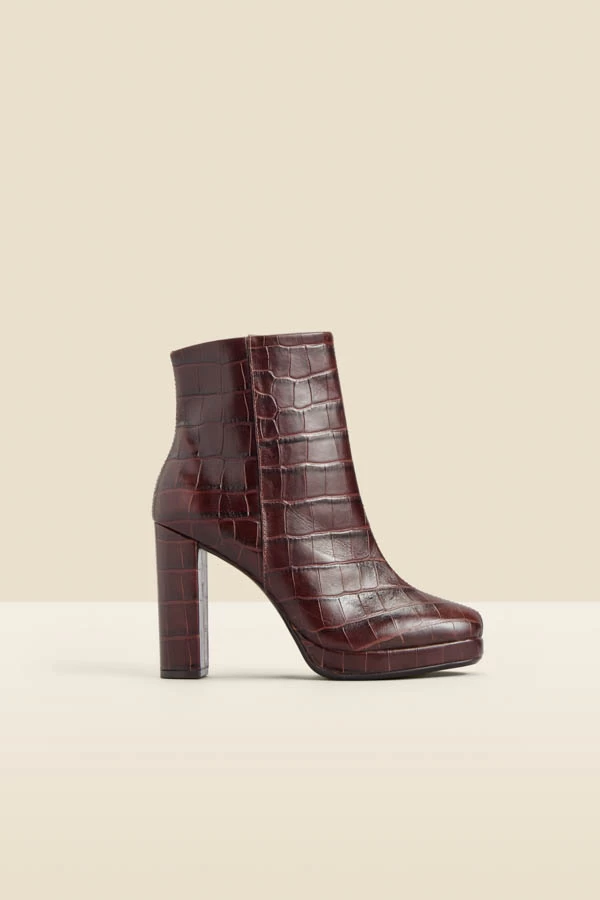 Chocolate Croc Leather Block Heel Platform Ankle Boot 1 Chocolate Croc Leather Block Heel Platform Ankle Boot