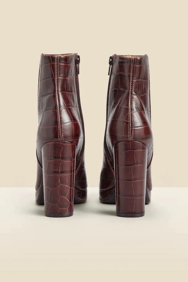 Chocolate Croc Leather Block Heel Platform Ankle Boot 3 Chocolate Croc Leather Block Heel Platform Ankle Boot - Image 3