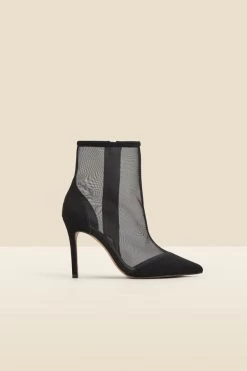 Black Suede Stiletto With Mesh Panel Ankle Boot