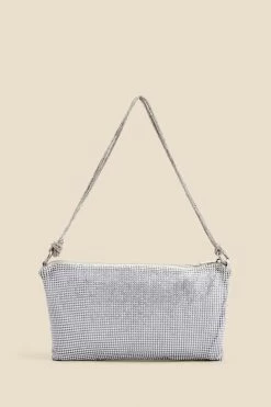 Silver Rhinestone Knot Detail Bag