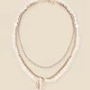 Gold Triple Layer Diamante & Pearl Toggle Detail Necklace