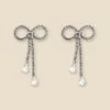 Silver Diamante Dainty Bow Earrings