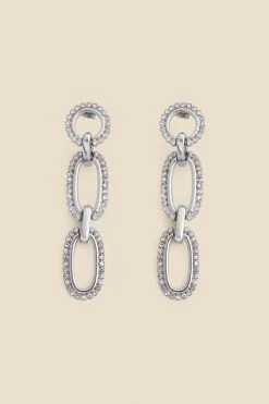 Silver Diamante Chain Link Drop Earrings