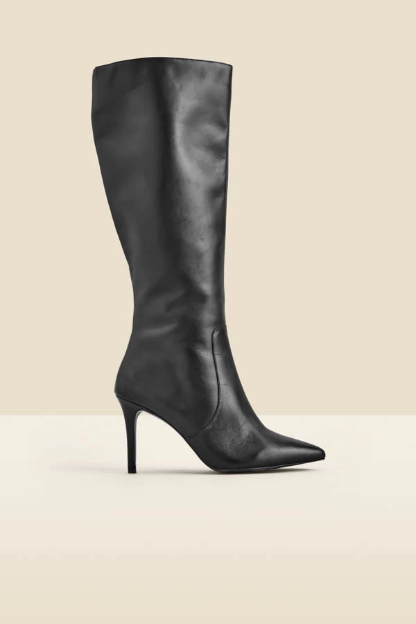 Black Leather Stiletto Heel Knee High Boots 2 Black Leather Stiletto Heel Knee High Boots - Image 2