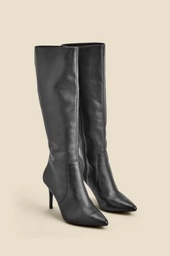 Black Leather Stiletto Heel Knee High Boots 8 Black Leather Stiletto Heel Knee High Boots -Trendora Shop web 2311 box a23fw027bk0001 b