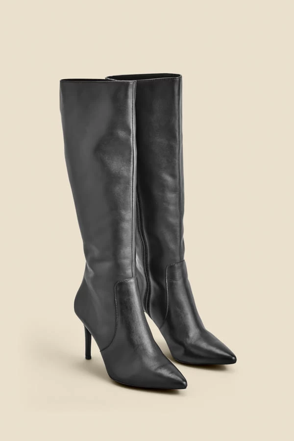 Black Leather Stiletto Heel Knee High Boots 3 Black Leather Stiletto Heel Knee High Boots - Image 3