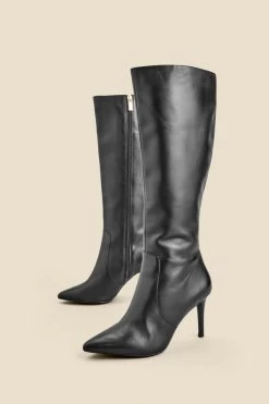 Black Leather Stiletto Heel Knee High Boots 9 Black Leather Stiletto Heel Knee High Boots -Trendora Shop web 2311 box a23fw027bk0001 c