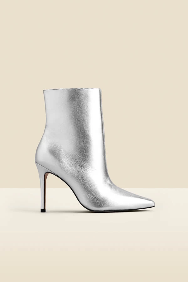 Silver Leather Pointed Toe Ankle Boot 1 Silver Leather Pointed Toe Ankle Boot