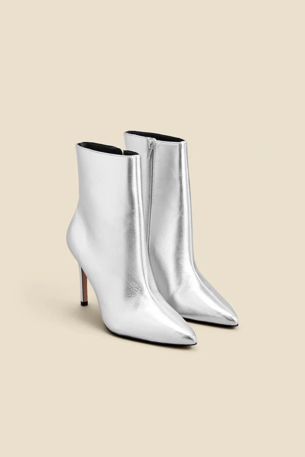 Silver Leather Pointed Toe Ankle Boot 2 Silver Leather Pointed Toe Ankle Boot - Image 2