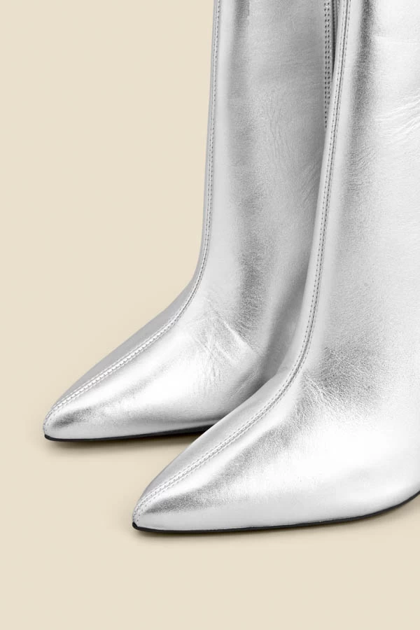 Silver Leather Pointed Toe Ankle Boot 3 Silver Leather Pointed Toe Ankle Boot - Image 3
