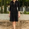 Black Luxe Velvet Popper Front Dress