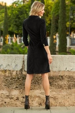 Black Luxe Velvet Popper Front Dress -Trendora Shop web 24 a21dd012 106 black rt