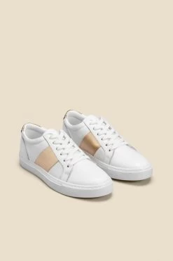 India Gold Side Stripe Detail Leather Trainers -Trendora Shop web 2505 box s23fw029mc0003 b