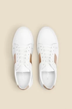 India Gold Side Stripe Detail Leather Trainers -Trendora Shop web 2505 box s23fw029mc0003 c