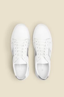 India Silver Side Stripe Detail Leather Trainers -Trendora Shop web 2505 box s23fw029mc0005 c rc