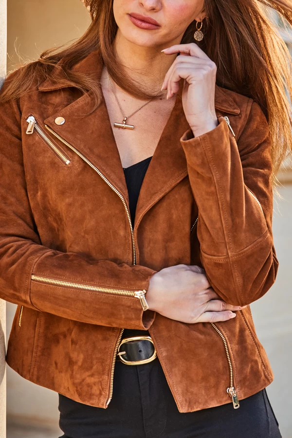 Tan Suede Biker Jacket 5 Tan Suede Biker Jacket - Image 5