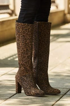 Leopard Print Suede Zip Knee High Boot