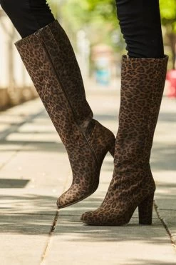 Leopard Print Suede Zip Knee High Boot -Trendora Shop web 31 s22tj008rd0017 a22ol001bk0001 051 rt