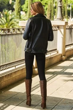 Black Longline Leather Biker Jacket -Trendora Shop web 31 s22tj008rd0017 a22ol001bk0001 374