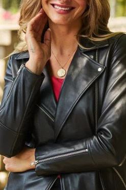 Black Longline Leather Biker Jacket -Trendora Shop web 31 s22tj008rd0017 a22ol001bk0001 406