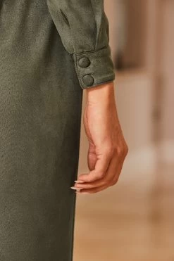 Khaki Green Faux Suede Shirt Dress -Trendora Shop web 34 a22dp005gn0002 116 khaki rt