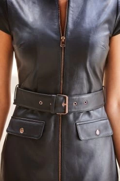 Black Leather Belted Dress With Rose Gold Detail 8 Black Leather Belted Dress With Rose Gold Detail -Trendora Shop web 34 s22dl007bk 118