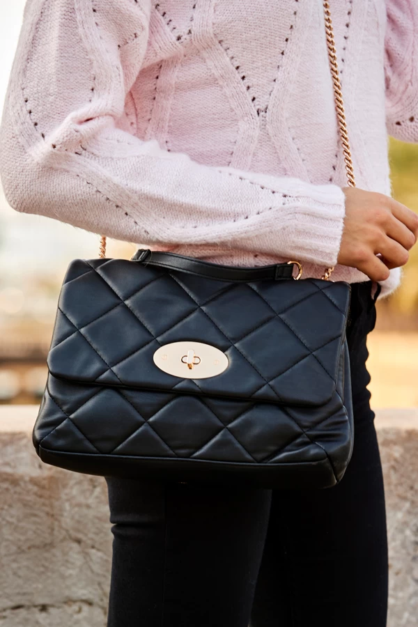 Black Faux Leather Quilted Clasp Detail Cross Body Bag 5 Black Faux Leather Quilted Clasp Detail Cross Body Bag - Image 5
