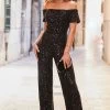 Black Sequin Bardot Wide Leg Jumpsuit
