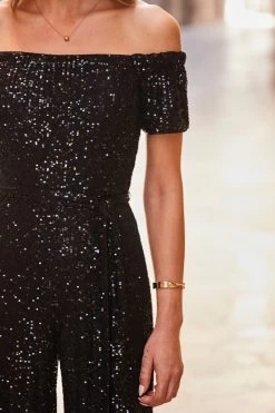Black Sequin Bardot Wide Leg Jumpsuit -Trendora Shop web 37 a21jw003bk0001 199