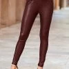 Burgundy Leather Look Premium Leggings
