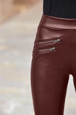 Burgundy Leather Look Premium Leggings -Trendora Shop web 38 a19bp002rd0004 38 266 rc rt