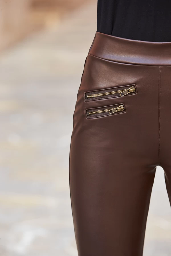 Chocolate Brown Leather Look Premium Leggings 4 Chocolate Brown Leather Look Premium Leggings - Image 4