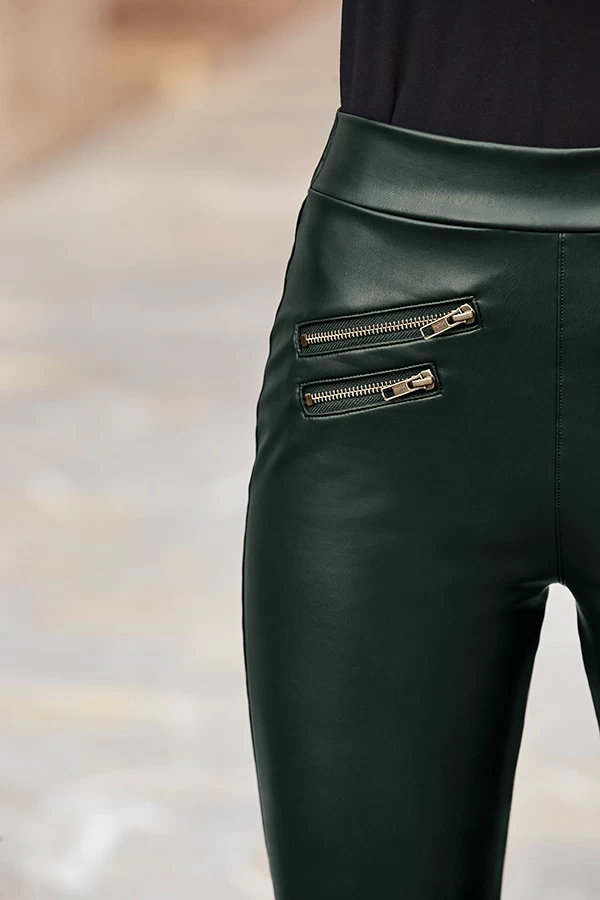 Dark Green Leather Look Premium Leggings 3 Dark Green Leather Look Premium Leggings - Image 3