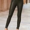 Khaki Green Leather Look Premium Leggings
