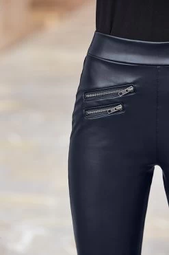 Navy Blue Leather Look Premium Leggings -Trendora Shop web 38 sa18tr03be0035 38 266 rc rt