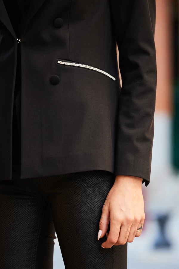 Black Premium Diamante Pocket Trim Tuxedo Blazer 5 Black Premium Diamante Pocket Trim Tuxedo Blazer - Image 5