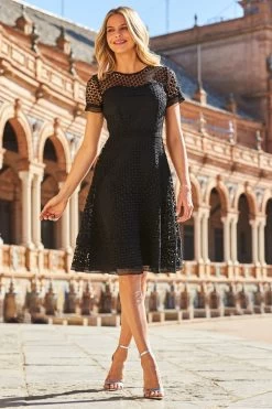 Black Luxe Lace Detail Fit & Flare Dress -Trendora Shop web 42 s22dw063bk 146