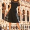 Black Luxe Lace Detail Fit & Flare Dress