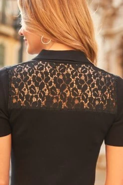 Black Knit Fit & Flare Dress With Lace Detail -Trendora Shop web 43 a22dk700bk0001 267