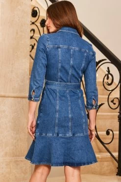 Indigo Blue Fluted Hem Belted Denim Dress 8 Indigo Blue Fluted Hem Belted Denim Dress -Trendora Shop web 47 s23dd010be0010 101