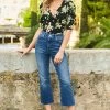 Mid Blue Cropped Kick Flare Jeans