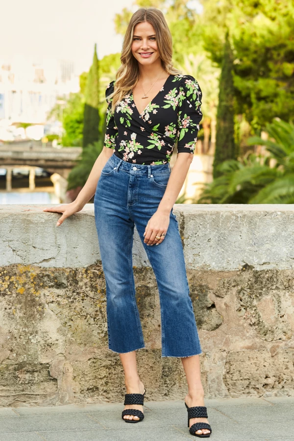 Mid Blue Cropped Kick Flare Jeans 1 Mid Blue Cropped Kick Flare Jeans